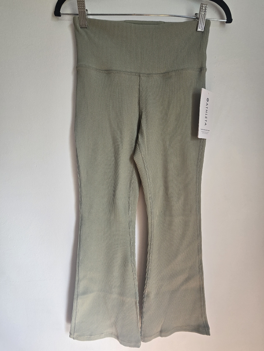 ATHLETA Elation Rib Crop Flare Pants Women's Eucalyptus Olive.